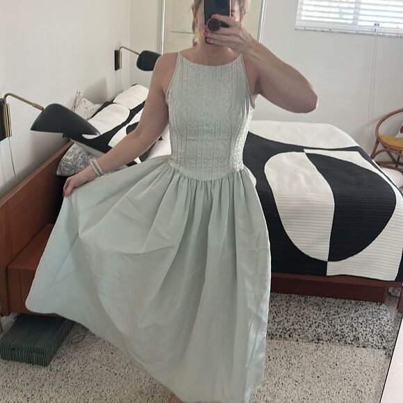 Jessica McClintock for Dillards sea green drop waist dress 3/4 - Picture 2 of 10